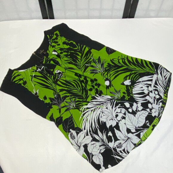 Worthington Banded Cap Sleeve Pleated Front Back Yoke Zip Top Black Green XL - Picture 8 of 12